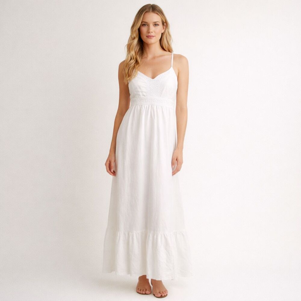 Banana Republic White Eyelet Maxi Dress Cotton Boho Beach Size 8
